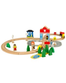 Kolejka drewniana pociąg lokomotywa dworzec 50 elementów Kik Sp. z o. o. Sp. k. | Time- 2