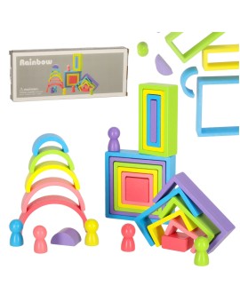 Klocki drewniane edukacyjne układanka tęcza puzzle montessori tęcza kolorowe