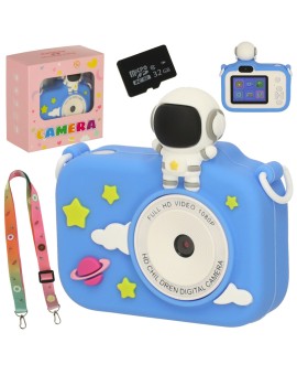 Aparat cyfrowy fotograficzny dla dzieci kamera zabawka + karta 32GB niebieski astronauta