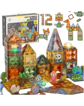 Klocki magnetyczne konstrukcyjne świecące zwierzęta 124 elementy