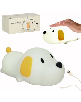 Lampka nocna dla dzieci silikonowa dotykowa miękka LED USB biała piesek leżący