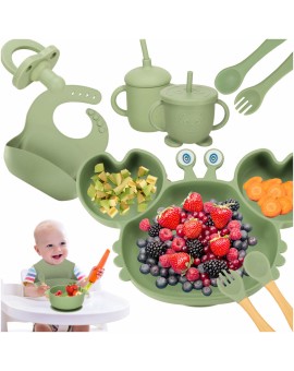 Naczynia silikonowe dla dzieci krab zestaw 19 elementów zielony