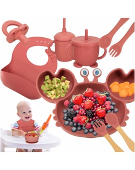 Naczynia silikonowe dla dzieci krab zestaw 19 el ciemny różowy