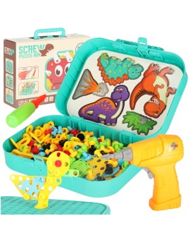 Klocki konstrukcyjne układanka w walizce kreatywna mozaika + wkrętarka dinozaur