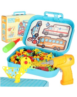 Klocki konstrukcyjne układanka w walizce kreatywna mozaika + wkrętarka pojazdy