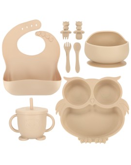 Naczynia silikonowe dla dzieci sowa zestaw 8 elementów beżowe Kik Sp. z o. o. Sp. k. | Time- 2