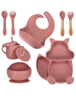 Naczynia silikonowe dla dzieci wiewiórka zestaw 9 elementów ciemny różowy Kik Sp. z o. o. Sp. k. | Time- 2