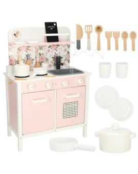 Kuchnia dla dzieci drewniana MDF LULILO FLORA akcesoria różowa 82cm