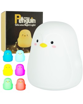 Lampka nocna dla dzieci silikonowa dotykowa miękka LED biała RGB pingwinek