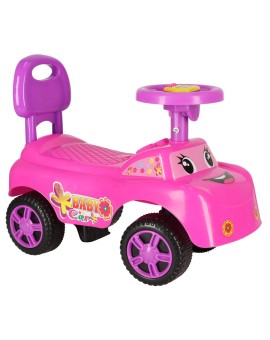Jeździk pchacz samochodzik uśmiechnięty z klaksonem różowy
