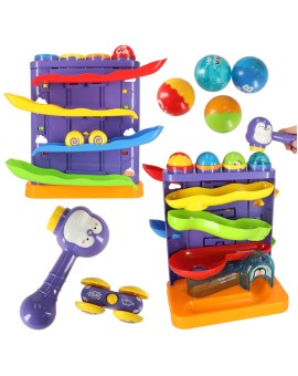 Tor kulkowy interaktywny kulodrom wbijak kulek z młoteczkami 3w1 pingwin + autko