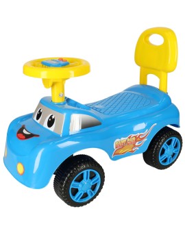 Jeździk pchacz samochodzik uśmiechnięty z klaksonem niebieski