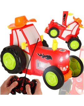 Traktor ciągnik zdalnie sterowany na pilota RC skaczący tańczący dźwięk czerwony