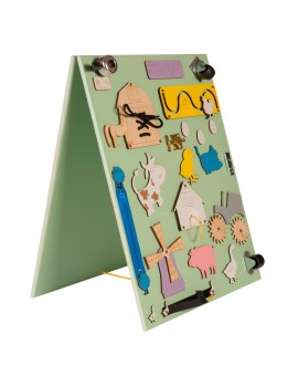 Tablica manipulacyjna drewniana dwustronna farma zielona 28 x 37,5 x 50 cm