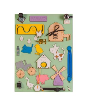 Tablica manipulacyjna drewniana dwustronna farma zielona 28 x 37,5 x 50 cm "3Toysm" Dzięgielewski Tomasz | Time- 2