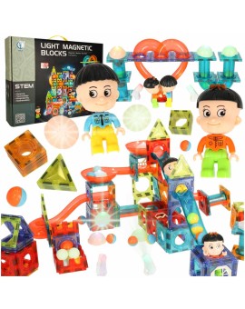 Klocki magnetyczne marble tor kulkowy świecący 202 elementy