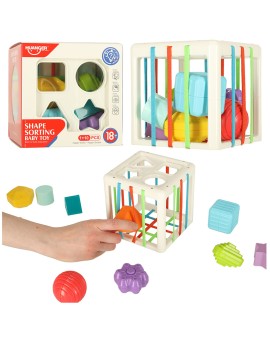 Kostka sensoryczna elastyczna układanka sorter kształtów zabawka wtykana 11 el.