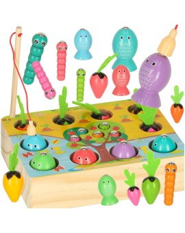 Gra drewniana montessori łowienie rybek marchewki robaczki