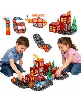 Klocki magnetyczne konstrukcyjne 3D straż pożarna 2 samochody 92 elementy