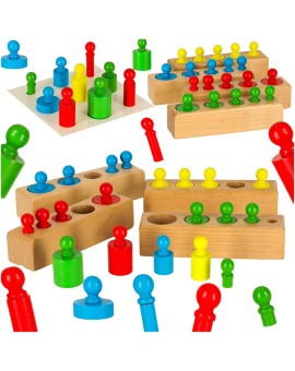 Odważniki cylindry drewniane gra układanka montessori kolorowe