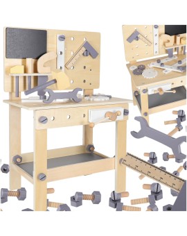 Warsztat z narzędziami drewniany na stoliku zestaw majsterkowicza