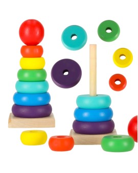Wieża piramida piramidka drewniana do układania sorter kolorowy tęczowy 13cm