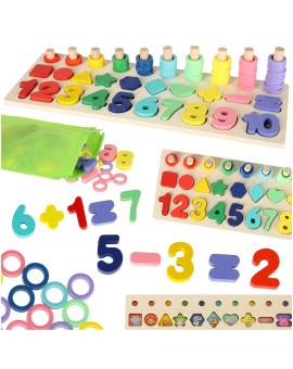 Liczydło drewniane sorter cyfry montessori 3w1 13x36cm