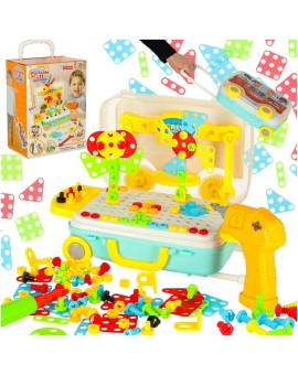 Wkrętarka wiertarka śrubki klocki konstrukcyjne zestaw majsterkowicza walizka 258 elementów