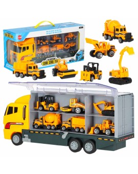 Transporter ciężarówka TIR wyrzutnia + metalowe auta maszyny budowlane