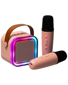 Zestaw do karaoke głośnik Bluetooth 2 mikrofony USB LED 6W różowy Kik Sp. z o. o. Sp. k. | Time- 2