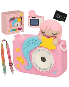 Aparat cyfrowy fotograficzny dla dzieci kamera zabawka + karta 32GB różowy syrenka