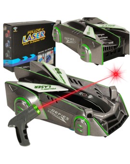 Samochód zdalnie sterowany na pilot laser jeździ po ścianie suficie szary