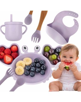 Naczynia silikonowe dla dzieci niemowląt krab zestaw 9 elementów fioletowy