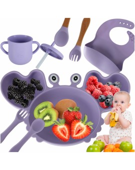 Naczynia silikonowe dla dzieci niemowląt krab zestaw 9 elementów fioletowy