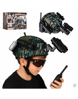 Zestaw żołnierza militarny hełm walkie talkie lornetka latarka