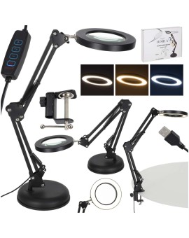 Lampka na biurko biurkowa LED z lupą szkło powiększające obrotowy wysięgnik 2 sposoby mocowania