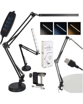 Lampka na biurko biurkowa LED USB obrotowy wysięgnik 2 sposoby mocowania
