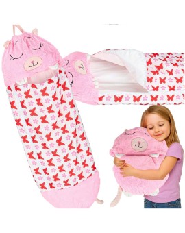 Śpiwór do spania dla dzieci turystyczny poduszka 2w1 125x50cm różowy