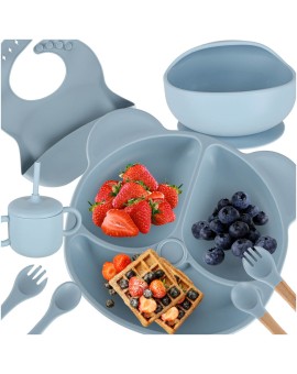 Naczynia silikonowe dla dzieci zestaw 8 elementów niebieski
