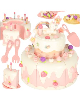 Tort urodzinowy piętrowy do krojenia na rzepy muzyka światła kuchnia 16 elementów różowy