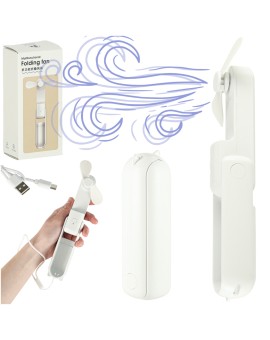 Wiatrak biurkowy wentylator mini ręczny składany wiatraczek przenośny USB biały