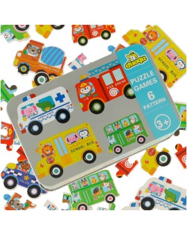 Puzzle dla dzieci układanka w puszce pojazdy 30 puzzli 6 obrazków