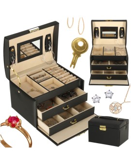 Szkatułka kuferek na biżuterię z szufladami czarna