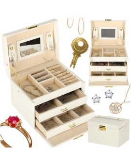 Szkatułka kuferek na biżuterię z szufladami biała