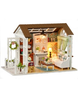 Domek dla lalek drewniany salon model do złożenia LED 8008-A 20,6cm