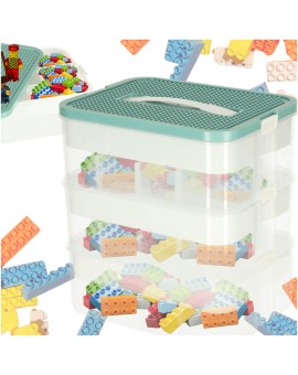 Organizer pudełko pojemnik na klocki zabawki drobiazgi z pokrywą przegródkami 3 piętra warstwy