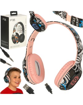 Słuchawki bezprzewodowe nauszne Bluetooth RGB Gaming Sport 200mAh różowe