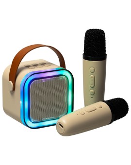 Zestaw do karaoke głośnik Bluetooth 2 mikrofony USB LED 6W beżowy Kik Sp. z o. o. Sp. k. | Time- 2