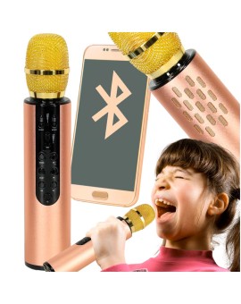 Mikrofon bezprzewodowy karaoke dla dzieci głośnik Bluetooth 2000mAh karta SD USB wysoka jakość złoty