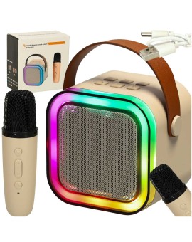 Zestaw do karaoke głośnik Bluetooth mikrofon USB LED beżowy